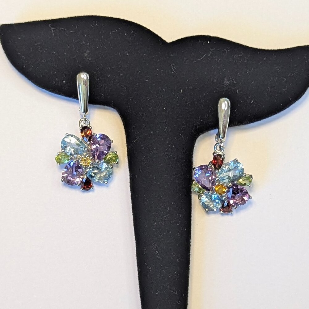 Earring Amethyst Topaz Garnet Peridot Citrine Flowers 925 - Pretty